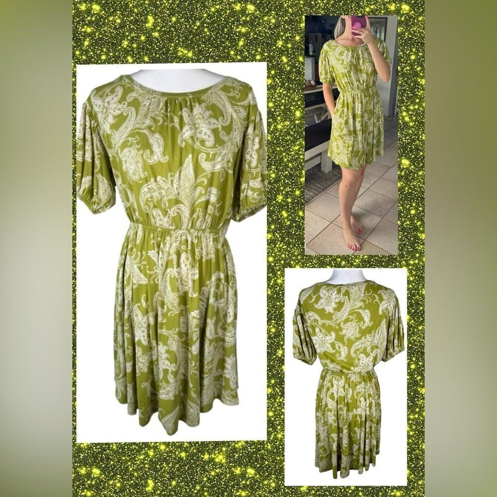 Daily Practice by Anthropologie Chartreuse Green Paisley Print Mini Dress